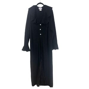 April Cornell Lace Long Black Knit Cardigan Ruffle Sweater Duster Whimsigoth L